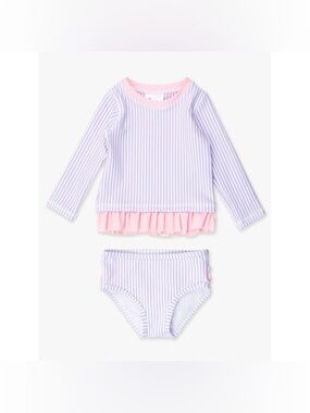 Ruffle Butts Lavender Seersucker Long Sleeve Rash Guard Bikini size 7